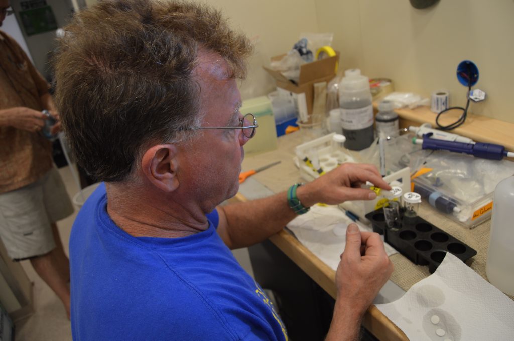  Steve Pike working in the lab on M/V Alucia.