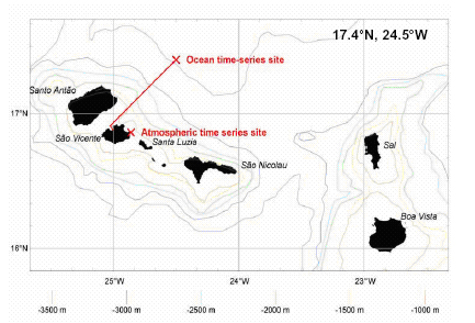  Location of new TENATSO atmospheric and ocean sampling sites on Cape Verde.